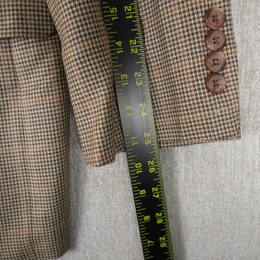 Ralph Lauren Beige Plaid Houndstooth Two Button Blazer Sport Coat 46R Silk Wool - Picture 4 of 10
